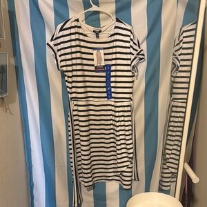 Chaps Black and White Striped Knit Dress